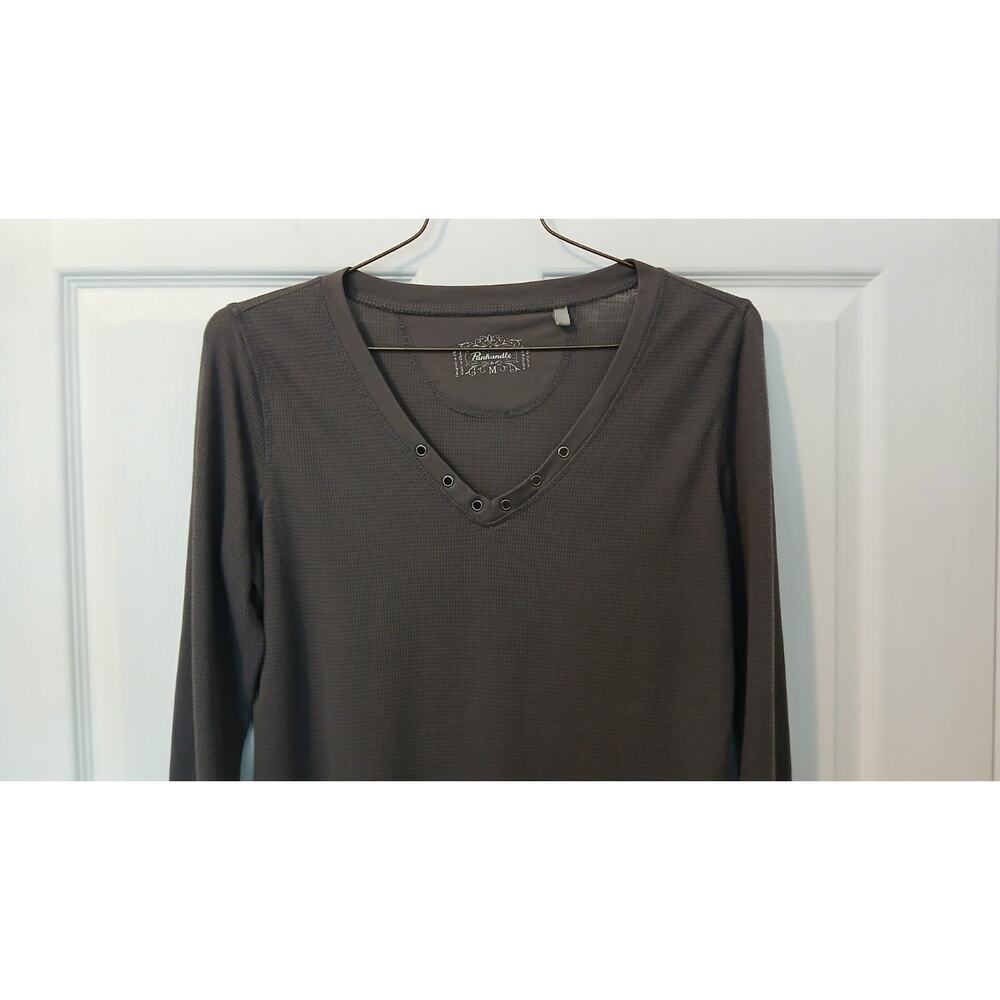 Henley Size M Waffle Knit Embroidered Sleeves